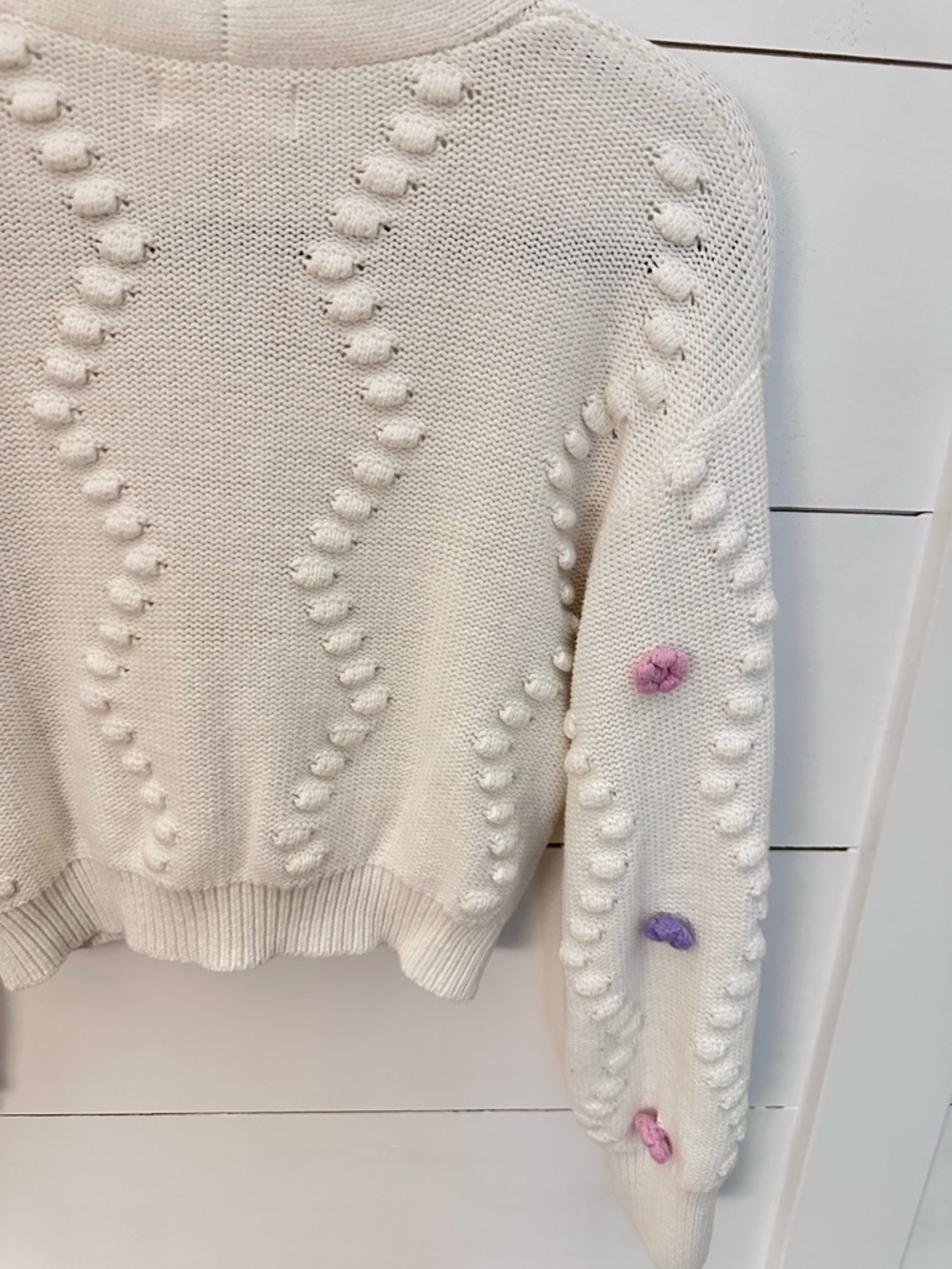 NWOT M Jessica Simpson white crotchet floral crop cotton long sleeve cardigan - Picture 10 of 13